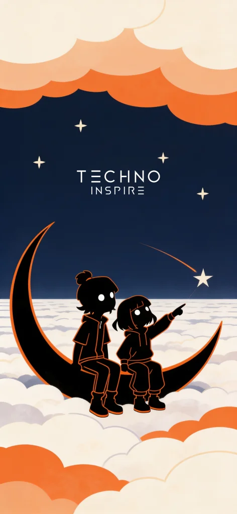 Ritsu e Mio sentados numa lua crescente sobre as nuvens, com Mio apontando uma estrela cadente