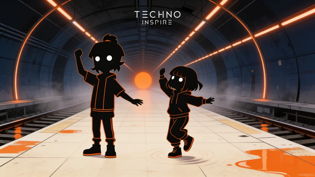 Ritsu e Mio dançam num túnel de metrô abandonado, com uma luz laranja no fim